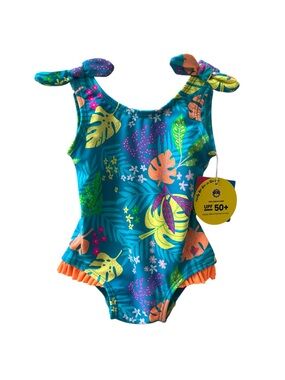 RuffleButts Tropical One Piece Swimsuit Infant Girls 3-6 Months Neon UPF 50+ New
